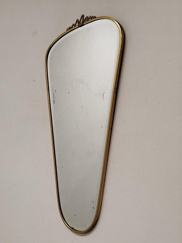 Italiaanse Gio ponti-stijl facet geslepen spiegel in messing, Huis en Inrichting, Woonaccessoires | Spiegels, Gebruikt, Minder dan 50 cm