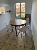 Verlengbare houten tafel 4/8/12 pers + 4 stoelen wit Eames, Ophalen, Zo goed als nieuw