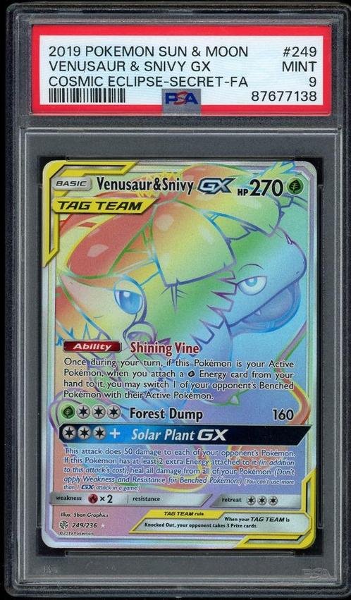 Venusaur et Snivy GX PSA 9 - 249/236 - Éclipse cosmique 2019, Hobby & Loisirs créatifs, Jeux de cartes à collectionner | Pokémon