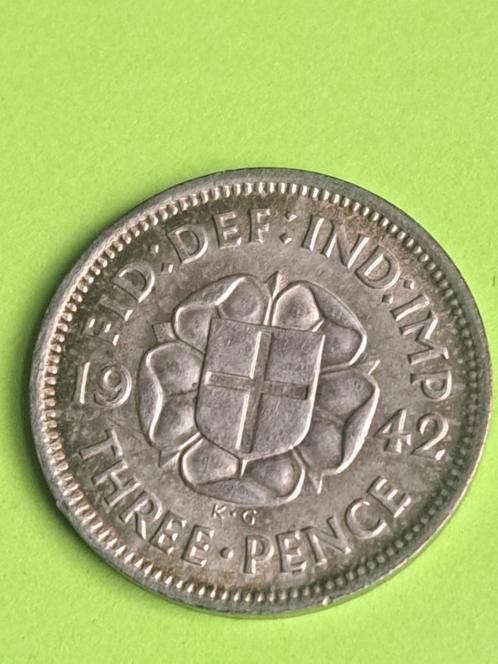 1942 Engeland 3 pence in zilver George VI, Postzegels en Munten, Munten | Europa | Niet-Euromunten, Losse munt, Overige landen