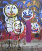 PAUL KOSTABI / FIGUURTJES / KLEURGICLEE DOEK / 74x81cm / SIG, Antiek en Kunst, Ophalen of Verzenden