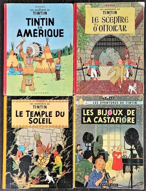 4 Tintin (1eo) état raisonnable  à abîmé, Boeken, Stripverhalen, Gelezen, Meerdere stripboeken, Ophalen of Verzenden