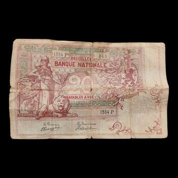 Bankbiljet / België / 20 frank type vermiljoen /29 juli 1910 beschikbaar voor biedingen