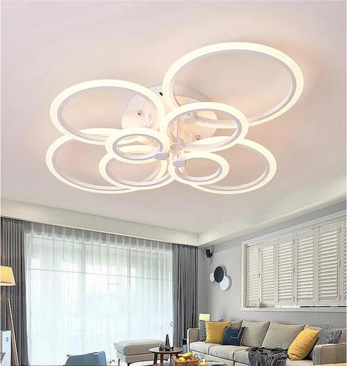 8 Ringen luxe ring Plafondlamp Wit modern Kroonluchter + App, Huis en Inrichting, Lampen | Plafondlampen, Nieuw, Kunststof, Ophalen of Verzenden