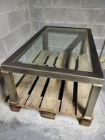 Salontafel glas met messing frame, Huis en Inrichting, Tafels | Salontafels, Ophalen, Gebruikt, 100 tot 150 cm, 50 tot 100 cm
