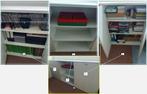 Te koop: witte studenten bureau met stoel, lade en 3 kasten, Ophalen, Kunststof, Zo goed als nieuw, Met deur(en)
