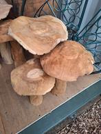 Grote teak houten paddestoelen set! Telkens 3 stuks!, Ophalen