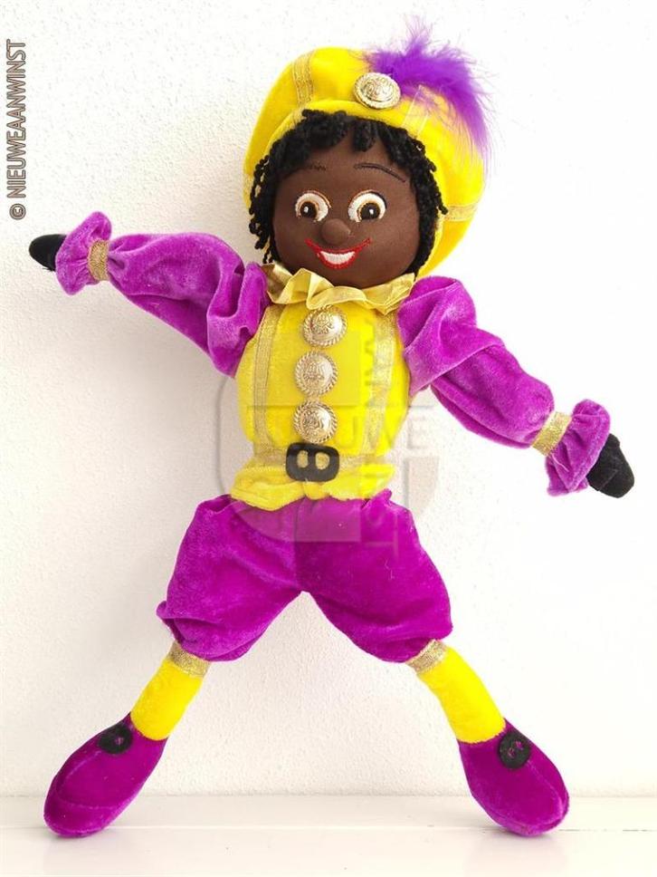 Authentieke Etos etalage zwarte Piet pop - 45cm, geel/paars, Diversen, Sinterklaas, Verzenden