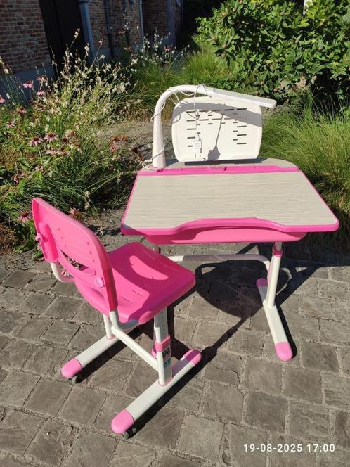 Kinderbureau + Stoel + Lampje | Verstelbaar | Roze/Wit, Kinderen en Baby's, Kinderkamer | Overige Meubels, Zo goed als nieuw, Overige typen