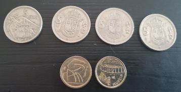 6x5 pesetas van Spanje 1957-1975-1982-1983-1998-1999 beschikbaar voor biedingen