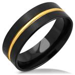 Bague pour homme en acier noir avec anneau doré - OP=OP !, Enlèvement ou Envoi, Neuf, Fer ou Acier, Homme