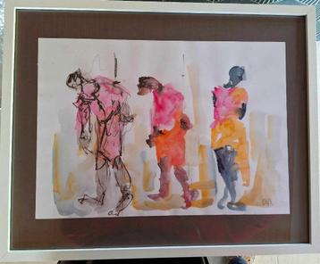 ISAS - Les 3 personnages (aquarelle) beschikbaar voor biedingen