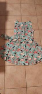 fel groen kleed met flamingo's (38), Ophalen of Verzenden, Zo goed als nieuw, Groen