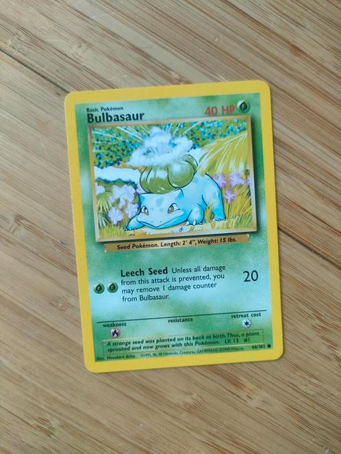 Bulbasaur Pokémonkaart, basisset 1999, Bulbasaur, Hobby en Vrije tijd, Verzamelkaartspellen | Pokémon, Gebruikt, Ophalen