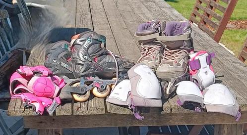 Twee paar inline skates met bescherming, Kinderen en Baby's, Speelgoed | Buiten | Rolschaatsen, Zo goed als nieuw, Verstelbaar