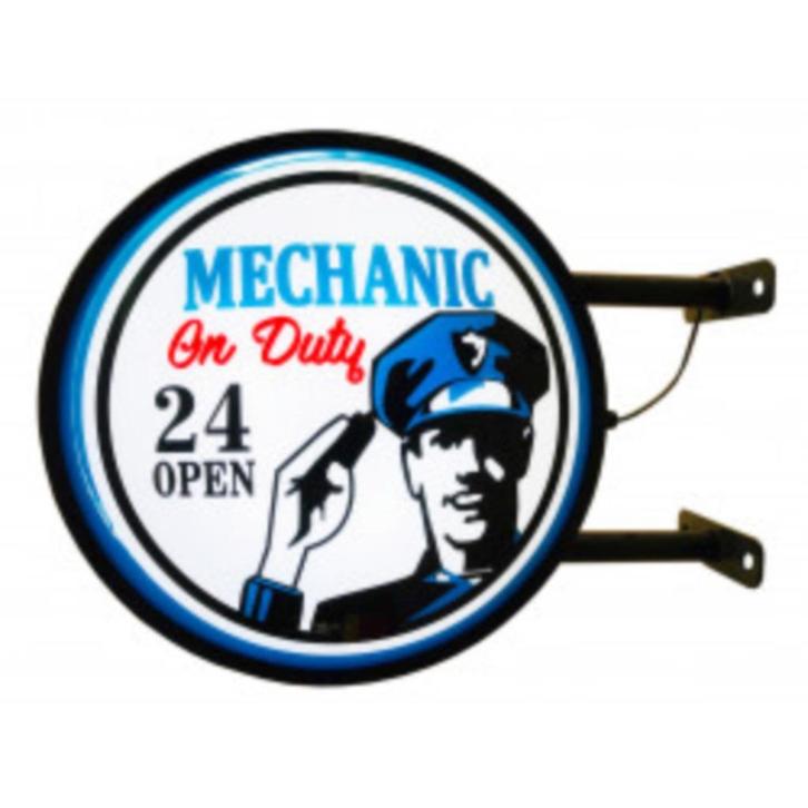 Mechanic on Duty dubbelzijdige decoratie lamp mancave USA, Verzamelen, Merken en Reclamevoorwerpen, Nieuw, Lichtbak of (neon) lamp