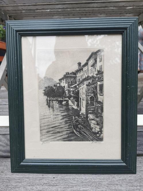 Gravure "Gandria" Alfredo Veronesi, Verzamelen, Foto's en Prenten, Zo goed als nieuw, Prent, Natuur, 1940 tot 1960, Ophalen