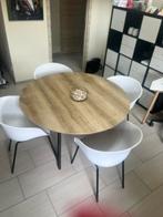 Ronde tafel met 4 eetstoelen, Comme neuf, 100 à 150 cm, Modern, Rond