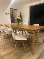 6 witte eetkamerstoelen met houten poten, Huis en Inrichting, Stoelen, Gebruikt, Modern scandinavisch, Wit, Vijf, Zes of meer stoelen