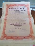 Argentina: Soc. Generale BelgeArgentine, dividend share,1909, Postzegels en Munten, Aandelen en Waardepapieren, Ophalen of Verzenden