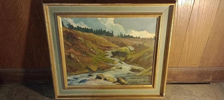 Peinture sur toile signée, rivière Ardennes, 60x52, n608, Antiquités & Art, Art | Peinture | Classique, Enlèvement