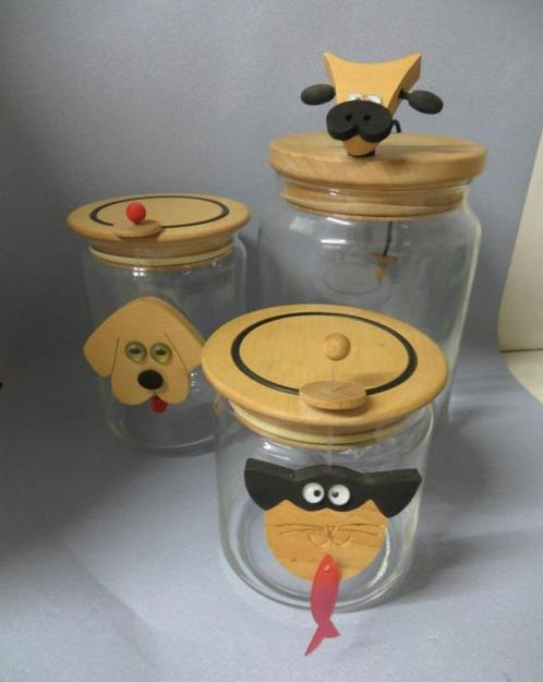 3 voorraadtrommels glas en hout Legnomagia, Huis en Inrichting, Keuken | Tupperware, Gebruikt, Bus of Trommel, Ophalen of Verzenden