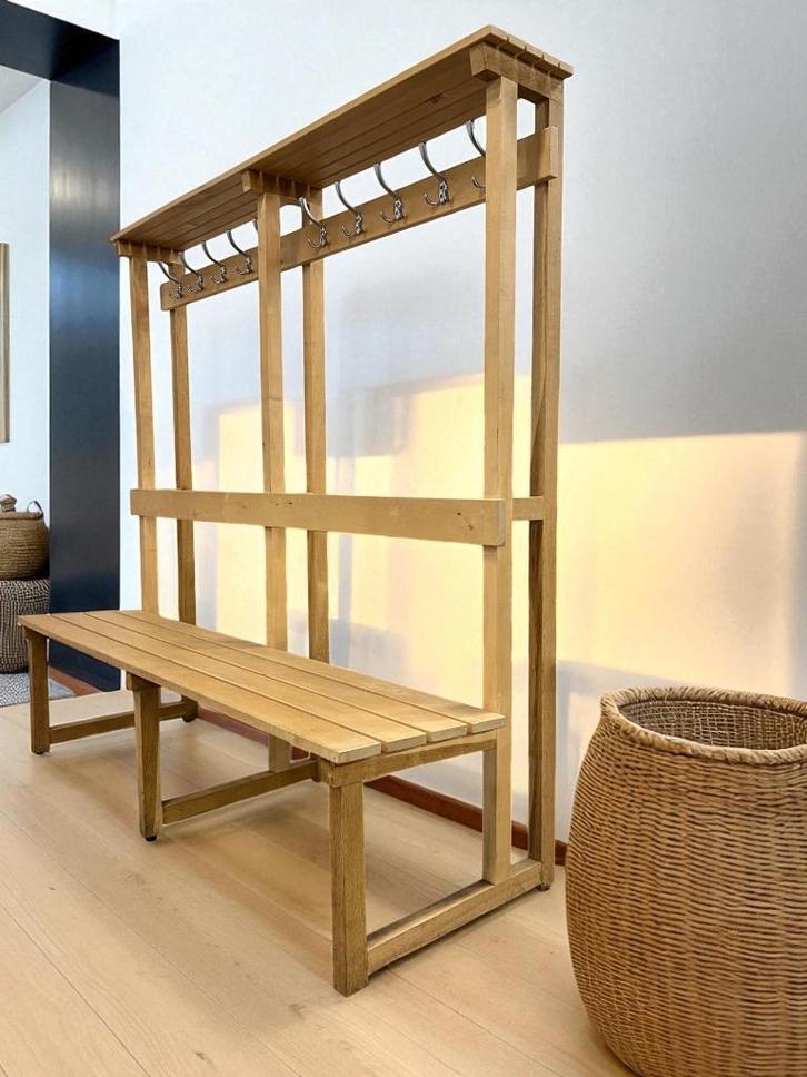 Porte-manteau XL vintage en bois avec banc, Maison & Meubles, Accessoires pour la Maison | Portemanteaux, Portemanteau sur pied