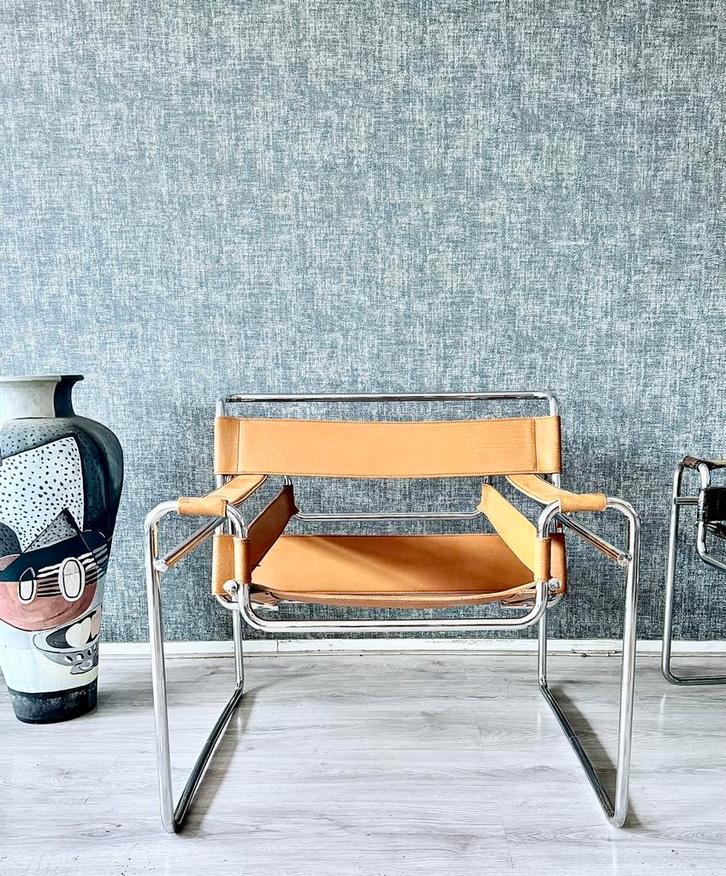 Fasem Wassily / B3 Armchair – Cognac Leather, 1980s, Chrome, Maison & Meubles, Chaises, Utilisé, Cuir, Métal, Brun, Enlèvement