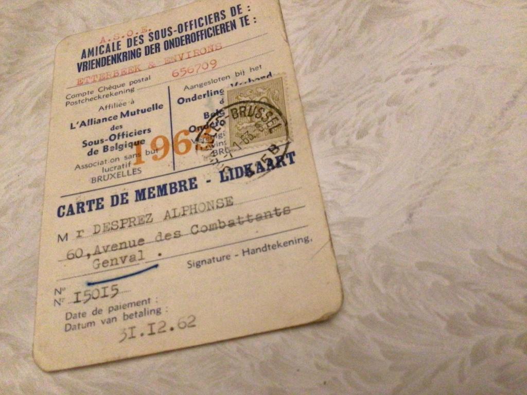 Lidkaart leger onderofficieren Linkebeek 1962-63, Enlèvement ou Envoi