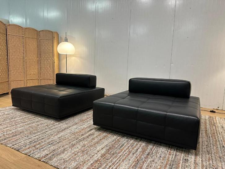 Minotti Lawrence Element Zwart Leder (2x) – NP €7.750 p/st, Huis en Inrichting, Fauteuils, Zo goed als nieuw, Leer, 100 tot 125 cm