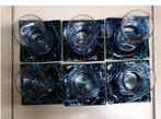 Set van 6 blauw glazen theeglazen + zwart/blauwe schoteltjes, Huis en Inrichting, Keuken | Servies, Nieuw, Glas, Overige stijlen