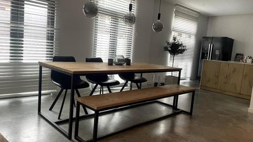 Eiken eettafel met aluminium onderstel, Huis en Inrichting, Tafels | Eettafels, Nieuw, 100 tot 150 cm, 200 cm of meer, Vijf personen of meer