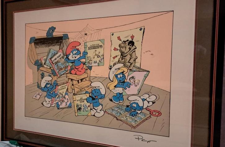 Peyo – Sérigraphie – Les Schtroumpfs – (1990), Livres, BD, Neuf, Une BD, Enlèvement