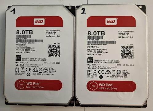 2 unités de disque dur Western Digital Red 8 To, Informatique & Logiciels, Disques durs, Comme neuf, Interne, NAS, Enlèvement ou Envoi