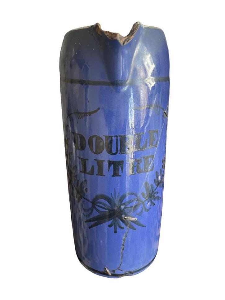 Pichet en faïence de Bruxelles – Double Litre – Fond Bleu, Antiquités & Art, Antiquités | Céramique & Poterie, Enlèvement ou Envoi