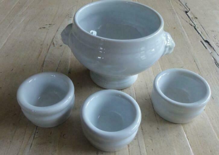 3 wit porseleinen boter potjes, sausjes, mayonaise, Antiek en Kunst, Curiosa en Brocante, Ophalen of Verzenden