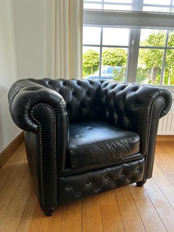 Chesterfield Zetel Zwart (Zo goed als Nieuw), 75 à 100 cm, Klassiek, Moins de 150 cm, Banc droit