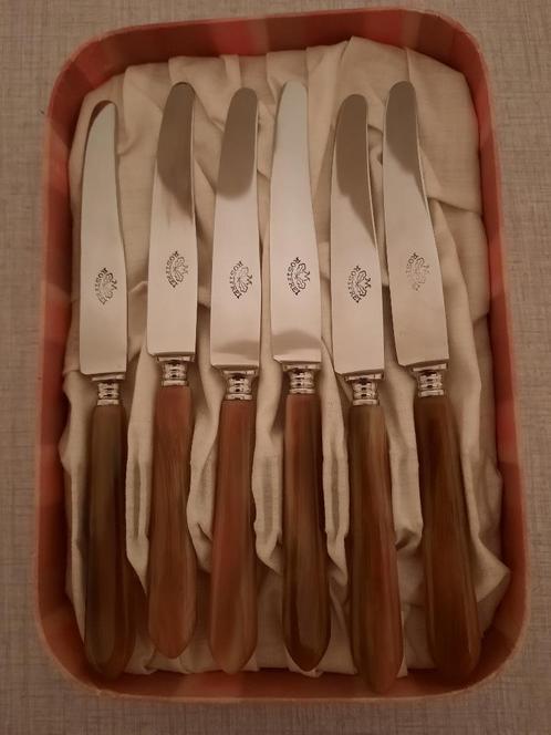 Set van 6 vintage bakeliet/ossenhoorn fruitmessen, Antiek en Kunst, Antiek | Bestek, Ophalen