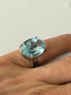 Bague femme or blanc 18 carats topaze bleue naturelle swiss, Handtassen en Accessoires, Ringen, Wit, Ophalen of Verzenden, Zo goed als nieuw