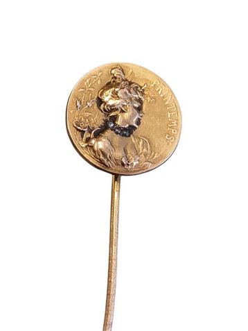 14 Karaat gouden printemps speld met 3 diamantjes. beschikbaar voor biedingen