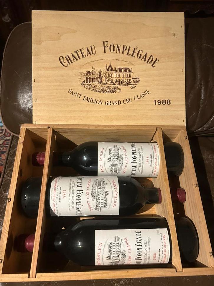 Château Fonplégade ‘88 St-Émilion Grand Cru 3 stuks in kist, Verzamelen, Wijnen, Nieuw, Frankrijk, Ophalen of Verzenden
