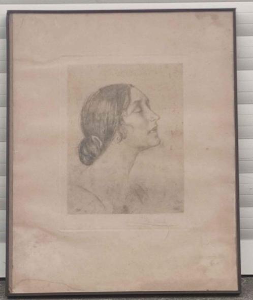 Gravure femme signe Louis buisseret, Antiek en Kunst, Kunst | Etsen en Gravures, Ophalen of Verzenden