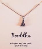 Boeddha hangertje aan ketting, op cadeaukaartje, Verstelbaar, Nieuw, Ophalen of Verzenden, Zilver