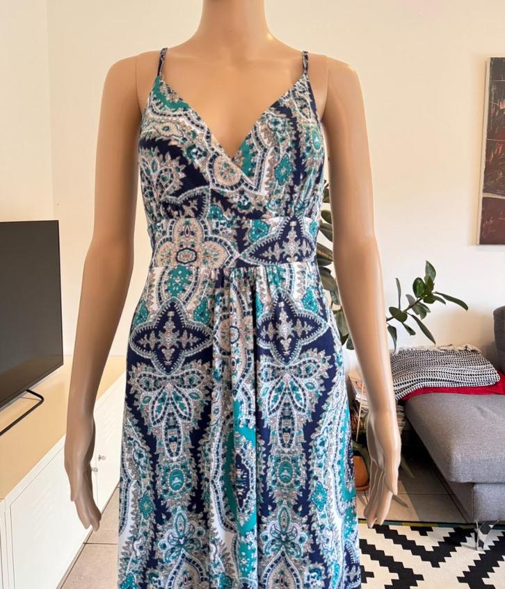 Boho green blue maxi dress (size S/M), Kleding | Dames, Jurken, Zo goed als nieuw, Maat 36 (S), Blauw, Onder de knie, Ophalen of Verzenden