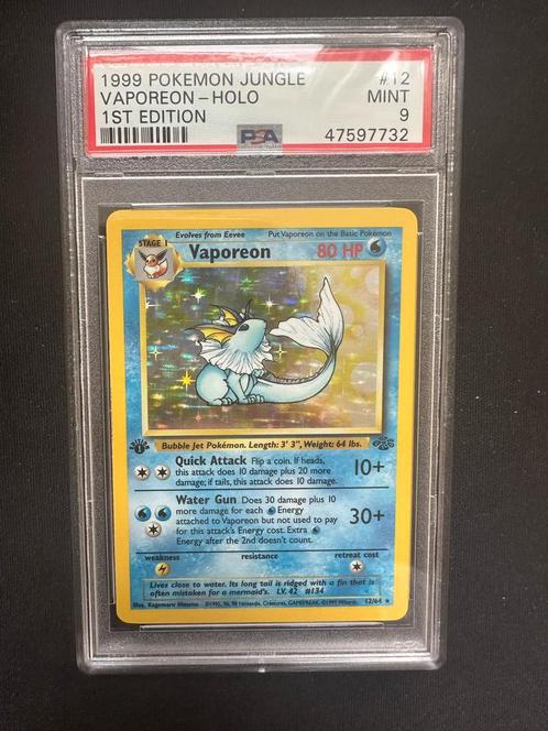 12/64 vaporeon 1st psa 9 € 700,00 holo, Hobby en Vrije tijd, Verzamelkaartspellen | Pokémon, Zo goed als nieuw, Ophalen of Verzenden