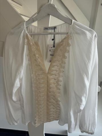 witte blouse met kant Zara XL Nieuw beschikbaar voor biedingen