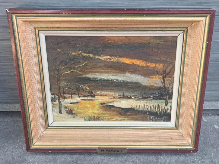 huile sur panneau paysage signe henri rowet, Antiek en Kunst, Kunst | Schilderijen | Klassiek, Ophalen of Verzenden