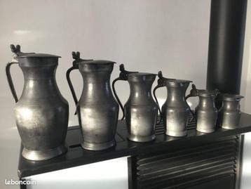 Set van zes vintage tinnen potten