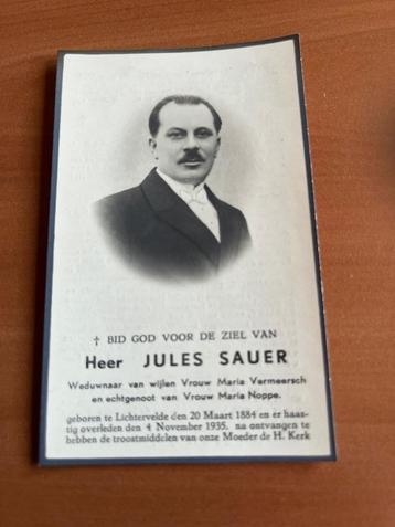 Rouwkaart J.Sauer  Lichtervelde 1884 + 1935
