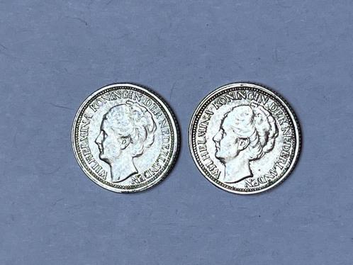 2 pièces en argent (Pays-Bas, Wilhelmina, 10 cents, 1941 et, Timbres & Monnaies, Monnaies | Pays-Bas, Série, 10 centimes, Reine Wilhelmine